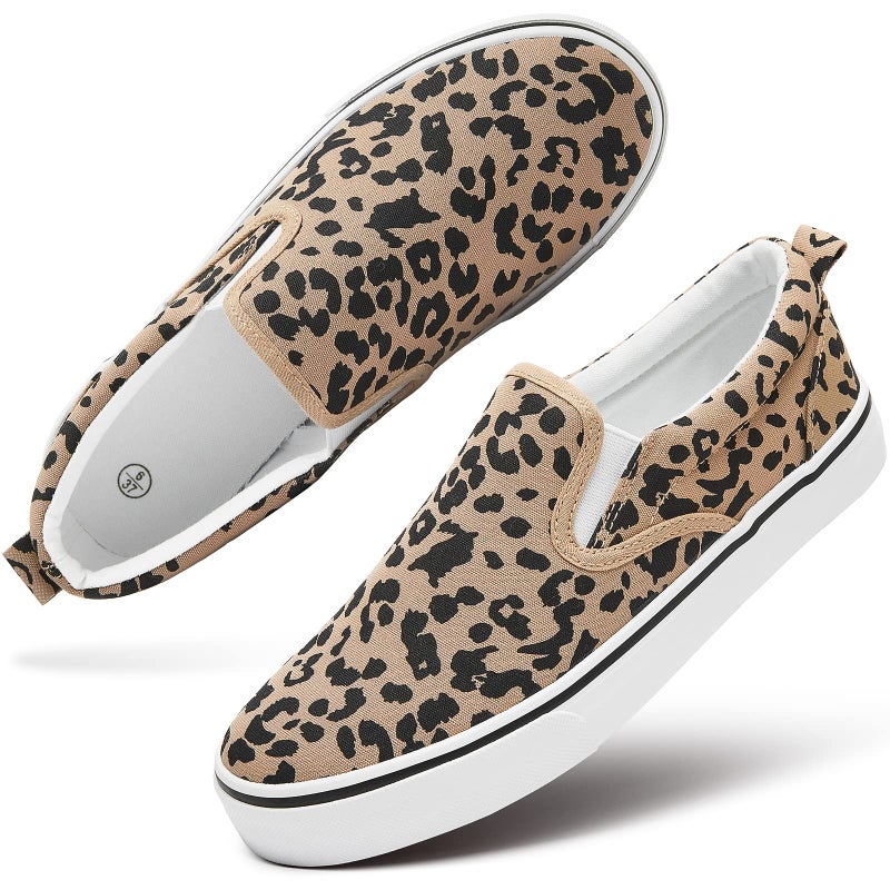 hash bubbie Women's Canvas Slip On Sneakers Fashion Flats Shoes White Canvas Shoes (Leopard, US11) - Image 1